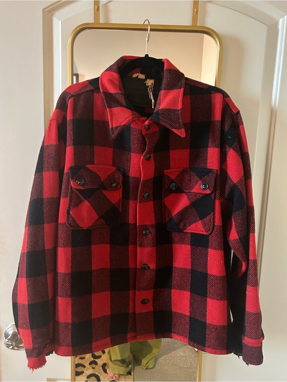 Vintage 1960s Buffalo Plaid Wool Camp Jacket Girl Scout Patches Size 18